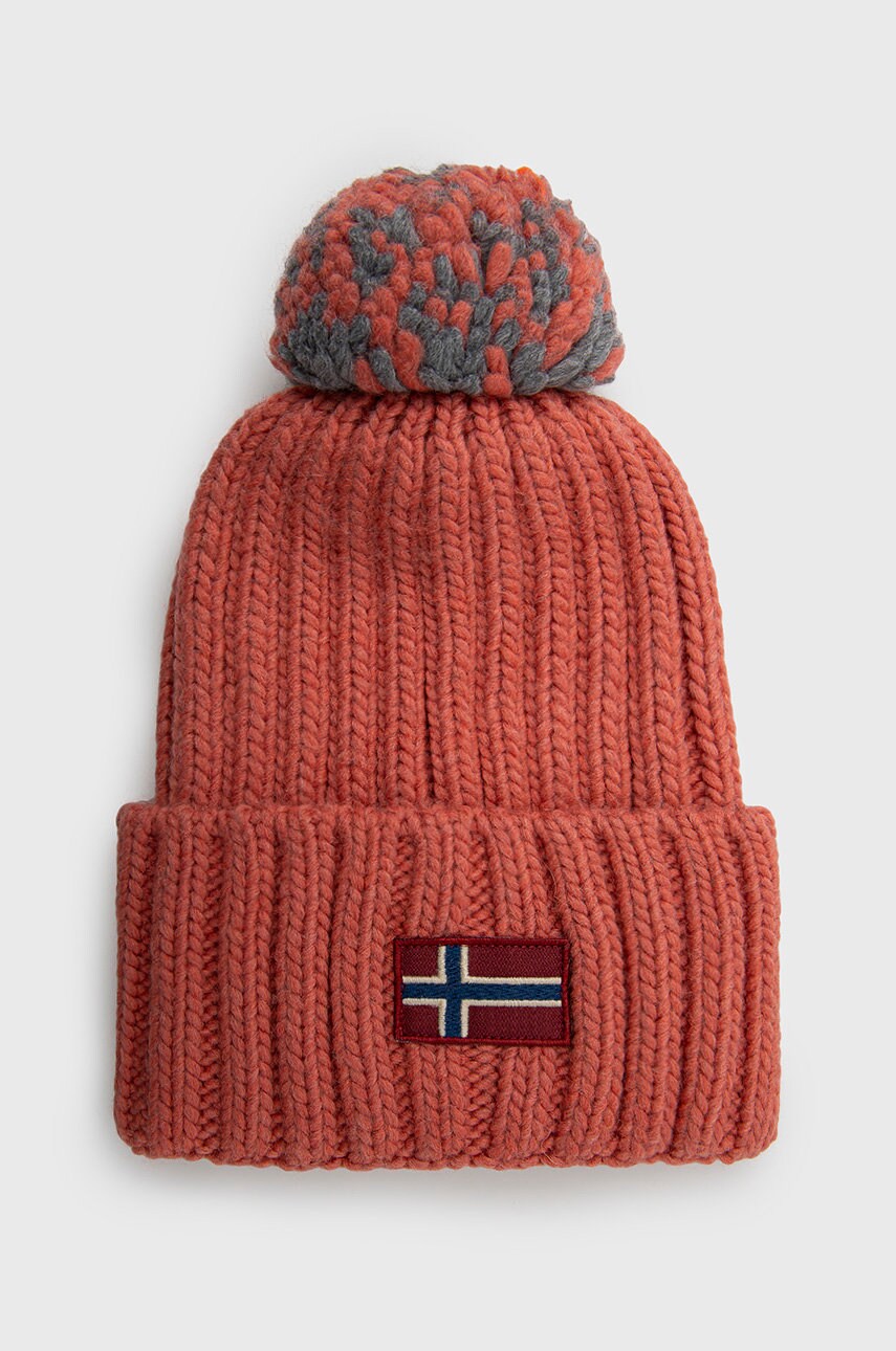 Napapijri caciula din amestec de lana culoarea roz, din tricot gros