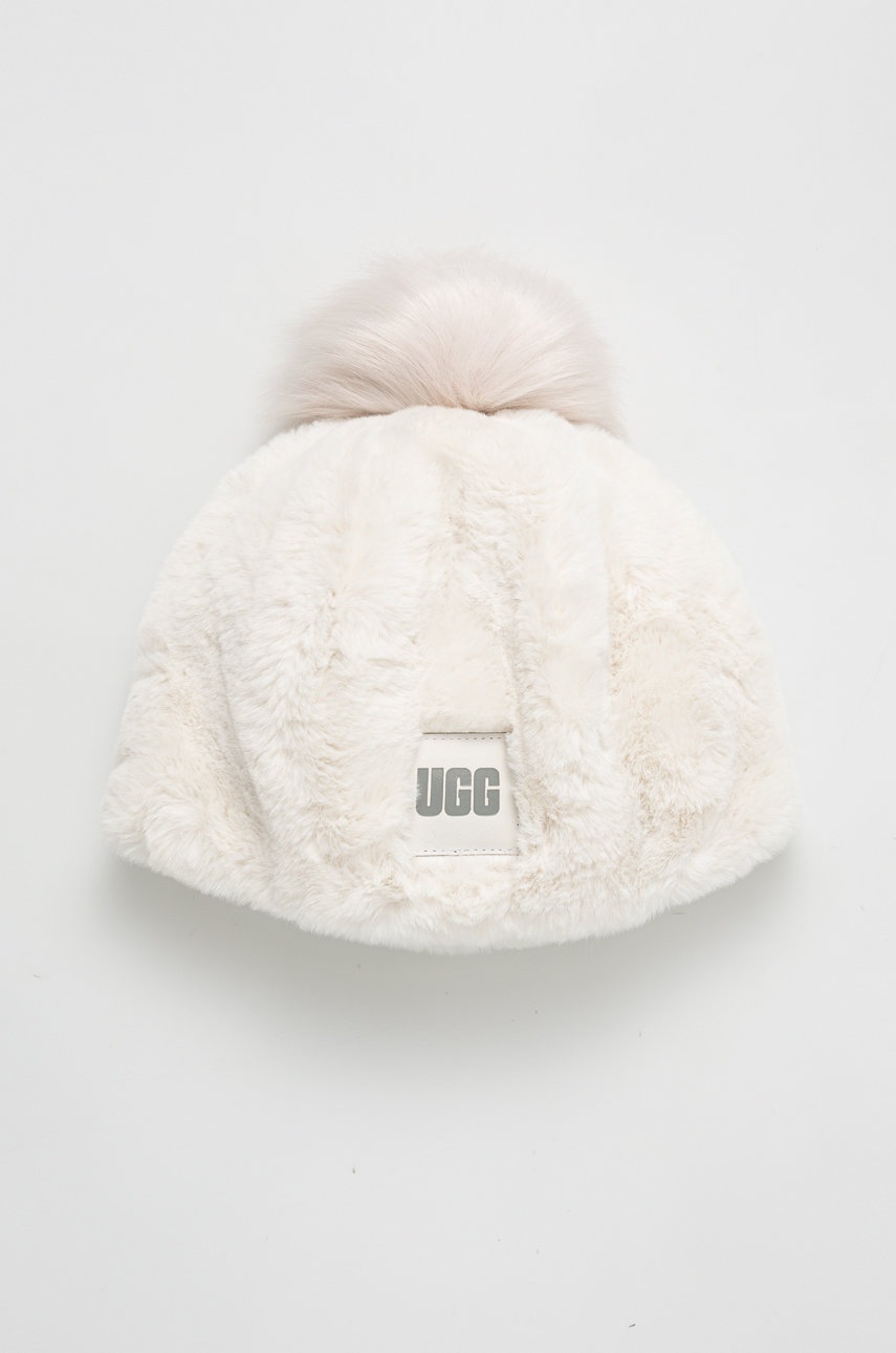 

Шапка UGG в бяло от плътен трикотаж, Бял