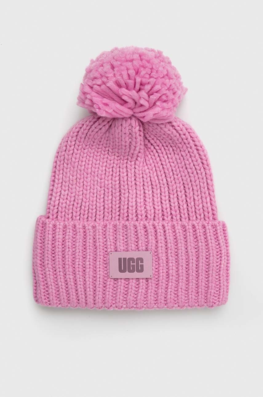 UGG caciula si esarfa din amestec de lana Chunky culoarea roz