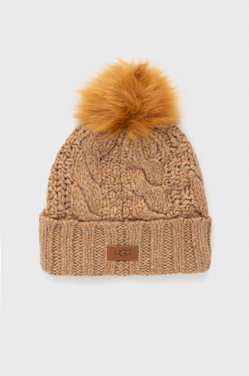 UGG caciula din amestec de lana culoarea maro, din tricot gros