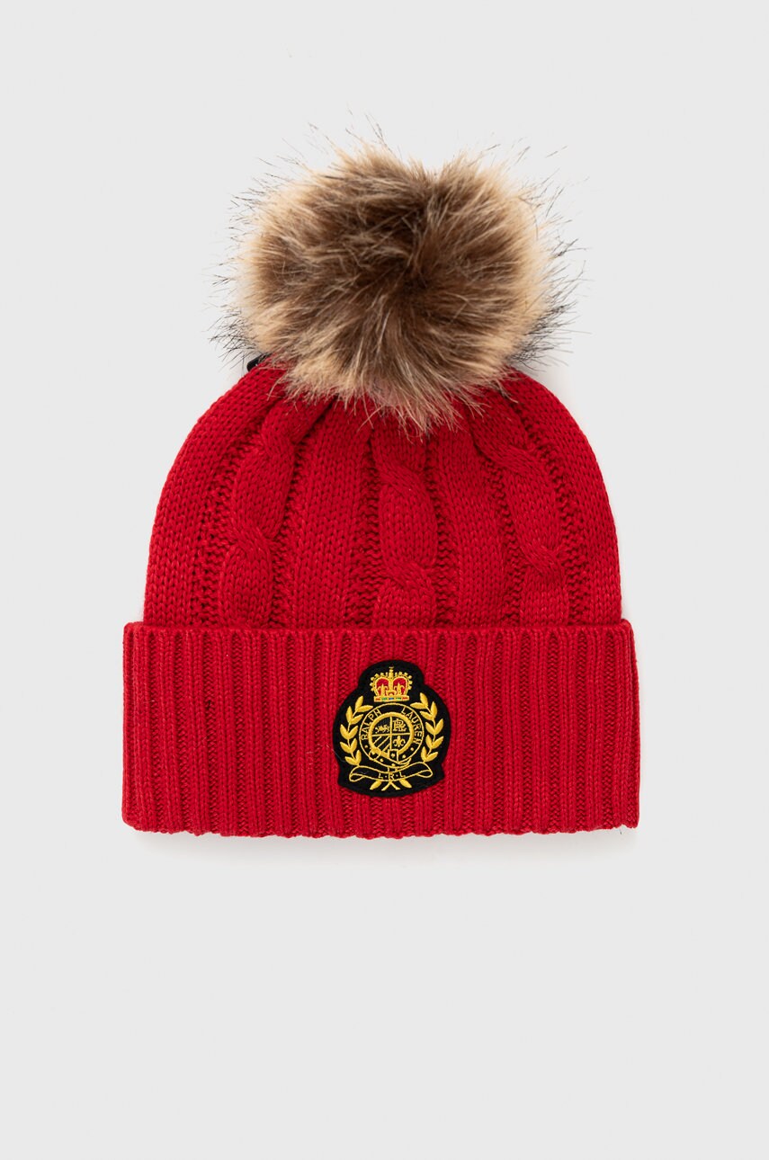 

Шапка с примесью шерсти Lauren Ralph Lauren цвет красный из толстого трикотажа