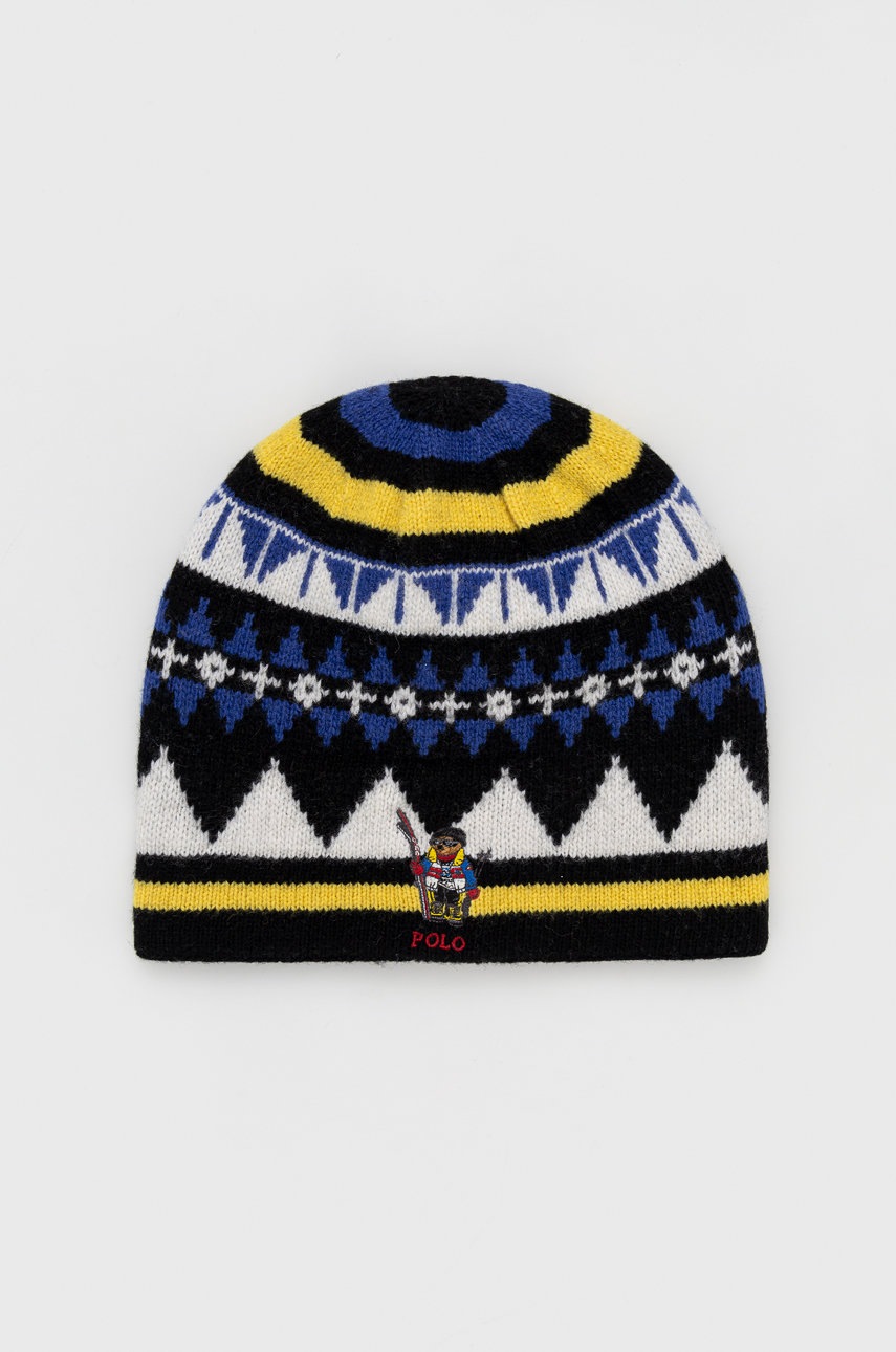 

Вълнена шапка Polo Ralph Lauren от плътен трикотаж от вълна, Многоцветен