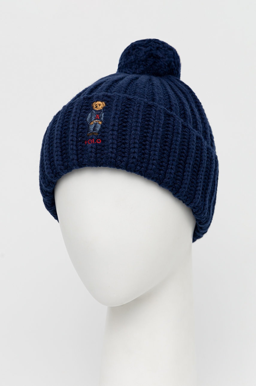 

Шапка з домішкою вовни Polo Ralph Lauren колір синій з товстого трикотажу