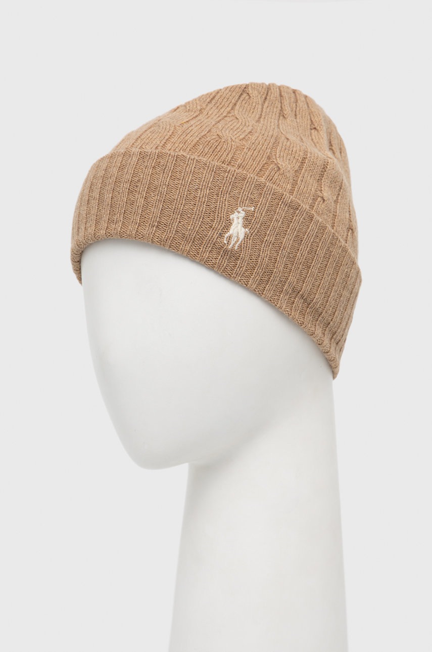 

Вовняна шапка Polo Ralph Lauren колір бежевий з тонкого трикотажу вовна