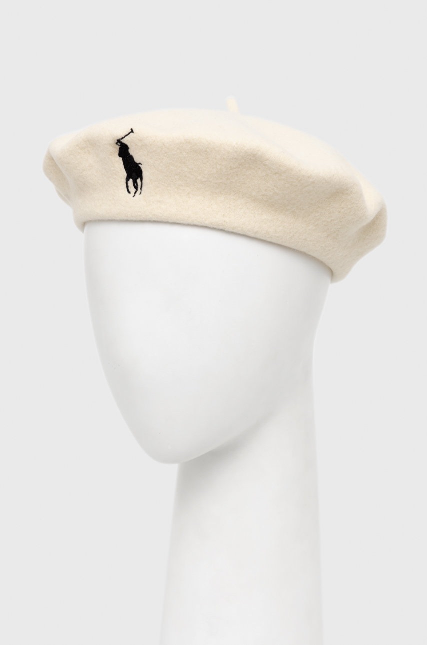 

Вълнена барета Polo Ralph Lauren в бежово от вълна, Бежов