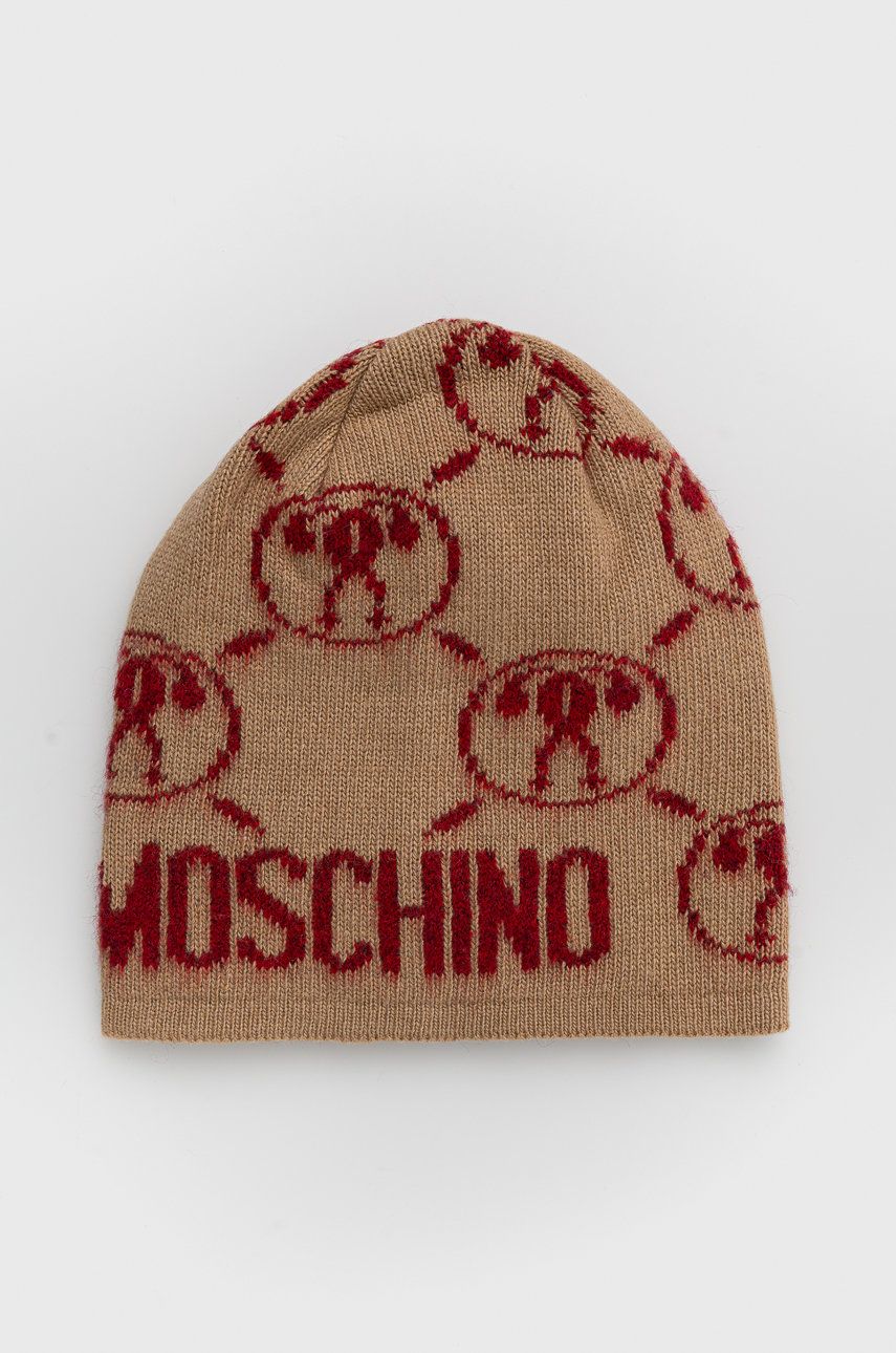 Moschino czapka z domieszką wełny kolor beżowy z domieszką wełny