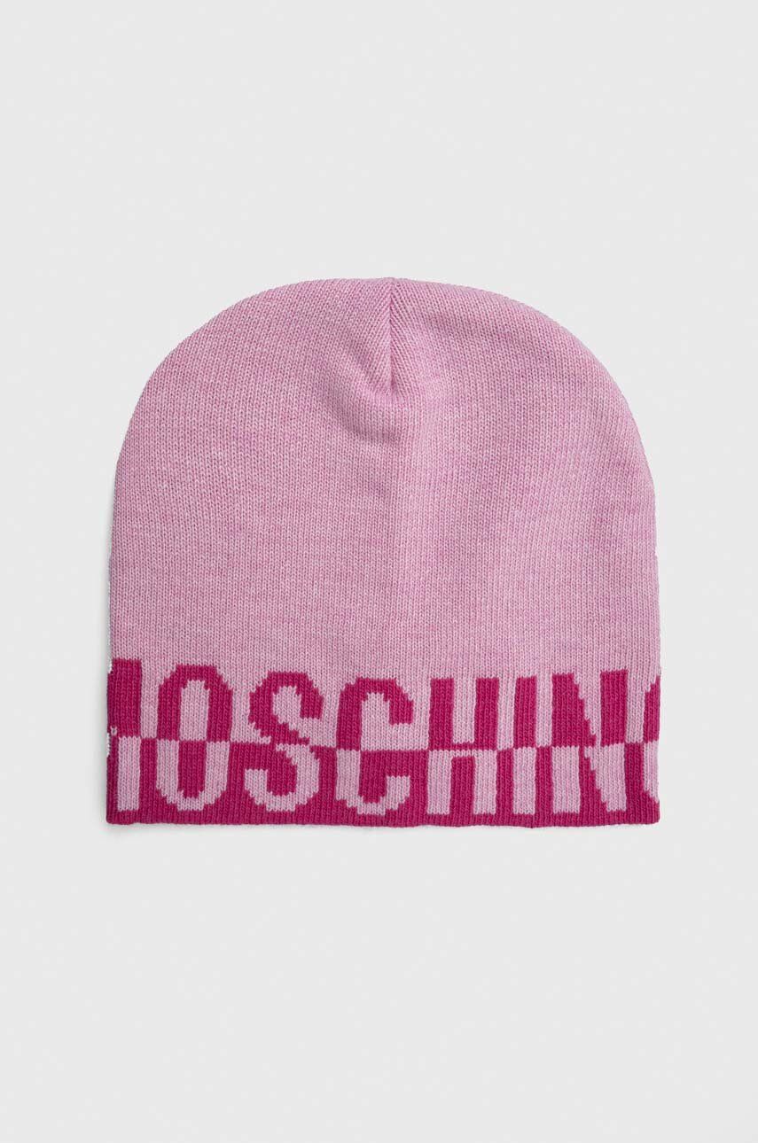 Čepice z vlněné směsi Moschino růžová barva - růžová -  35 % Viskóza