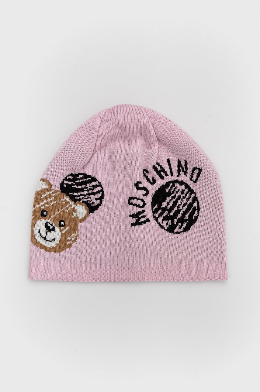 

Шапка з домішкою вовни Moschino колір рожевий