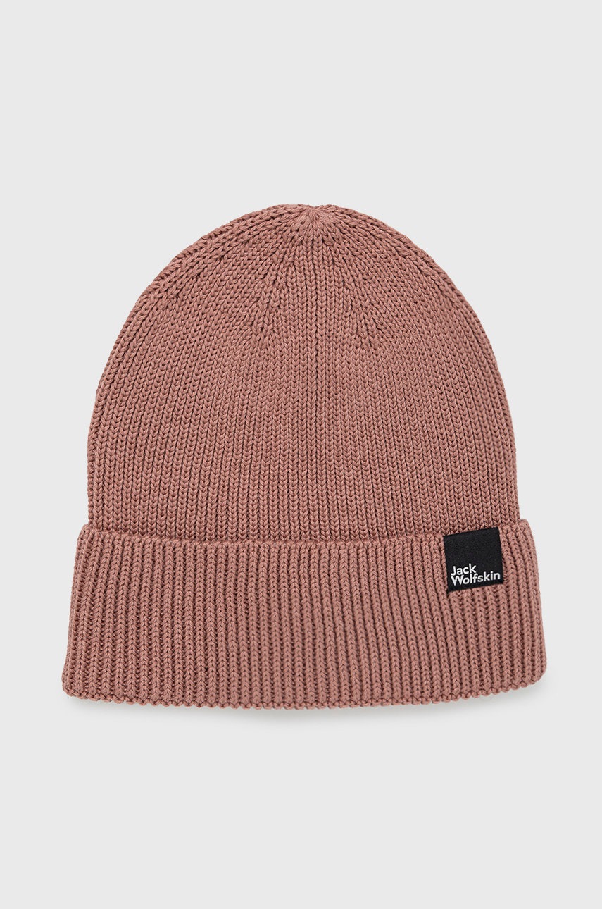 

Памучна шапка Jack Wolfskin в розово с фина плетка от памук, Розов