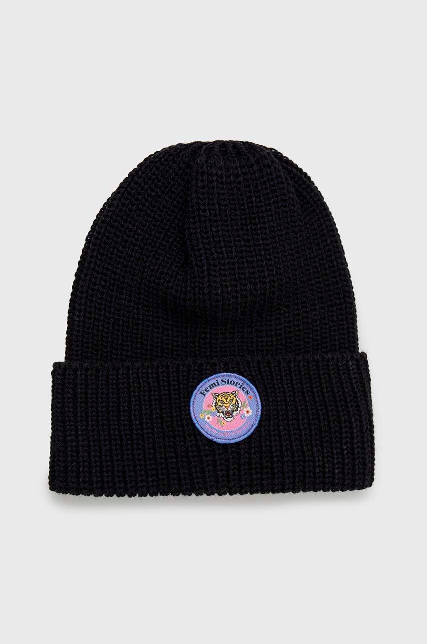 

Шапка с вълна Femi Stories в черно, Черен