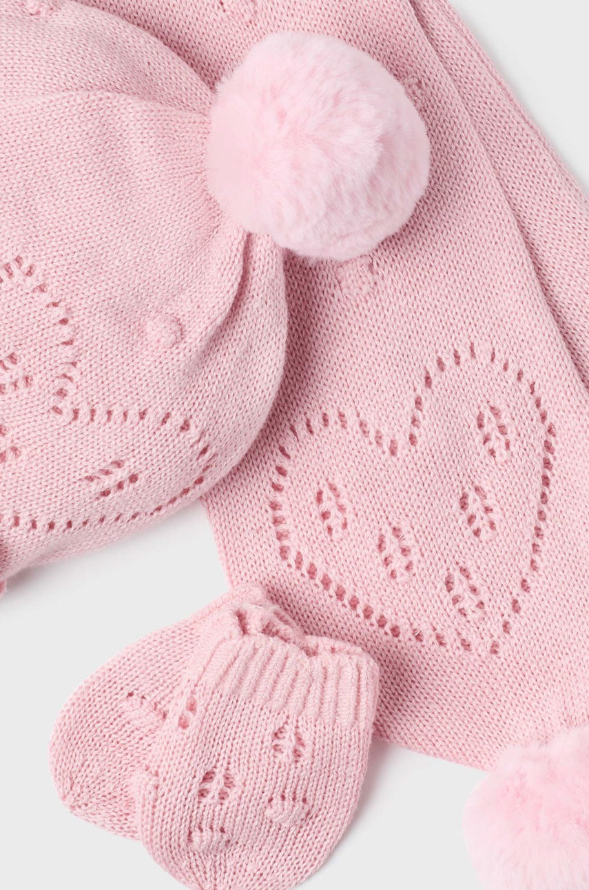 

Дитячі шапка, шарф і рукавички Mayoral Newborn колір рожевий