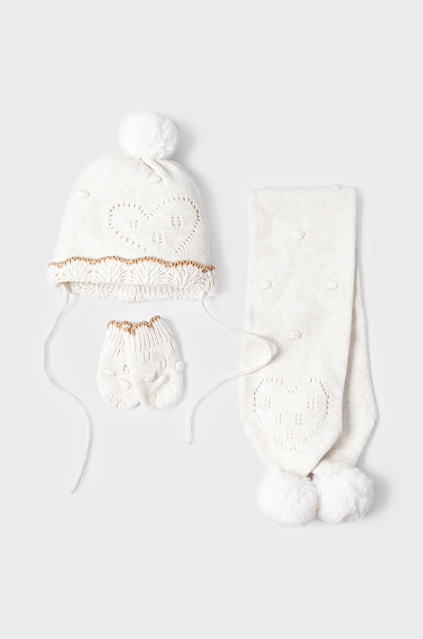 

Детска шапка, шал и ръкавици Mayoral Newborn в бежово, Бежов