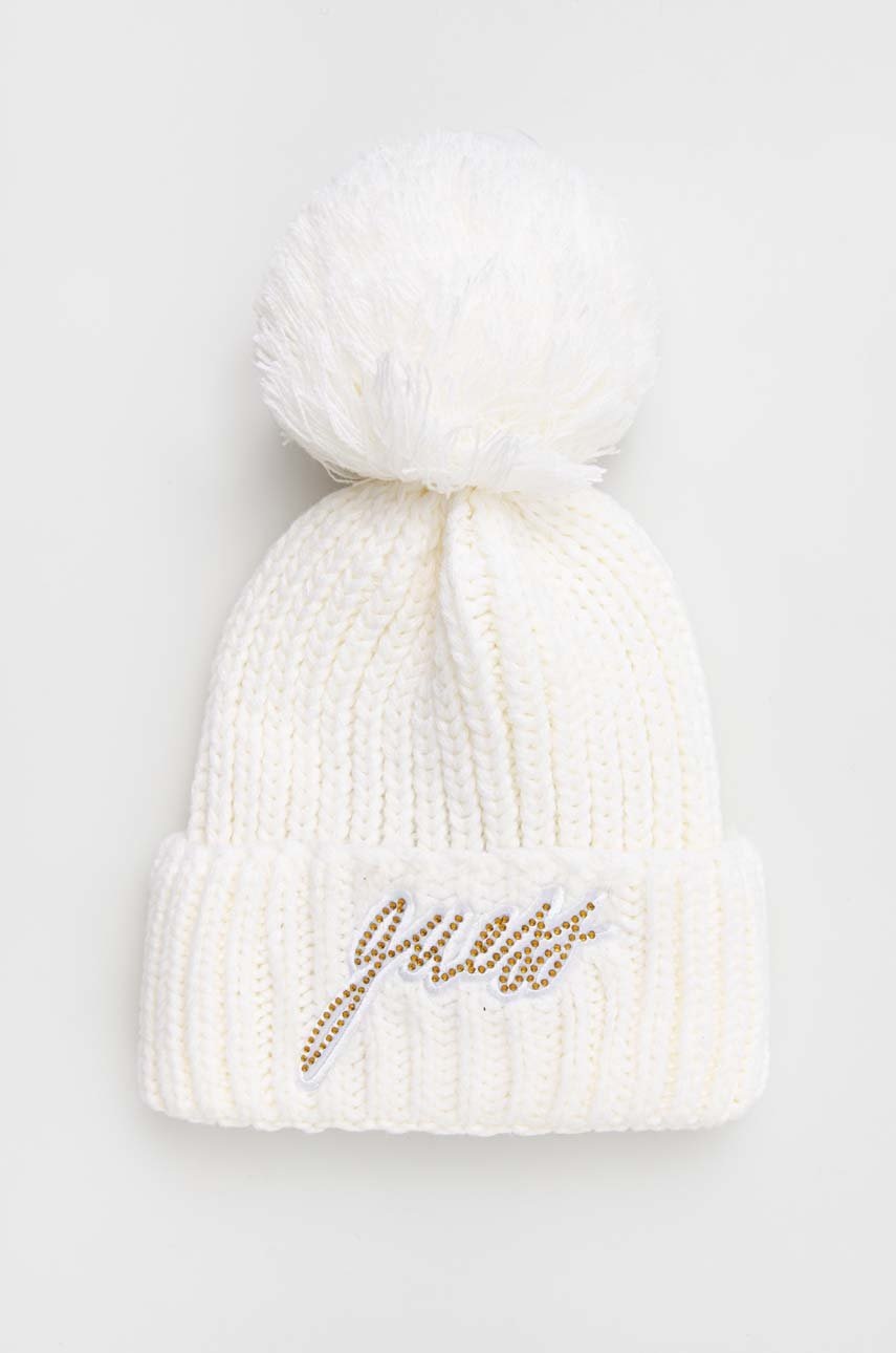

Детска шапка Guess в бяло от плътен трикотаж, Бял