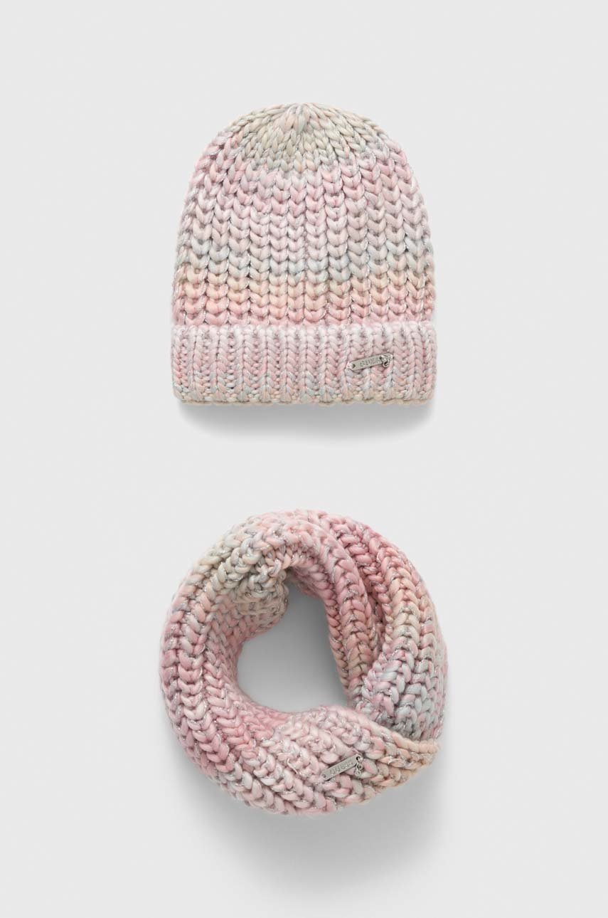 

Детски шапка и кръгъл шал Guess в розово, Розов