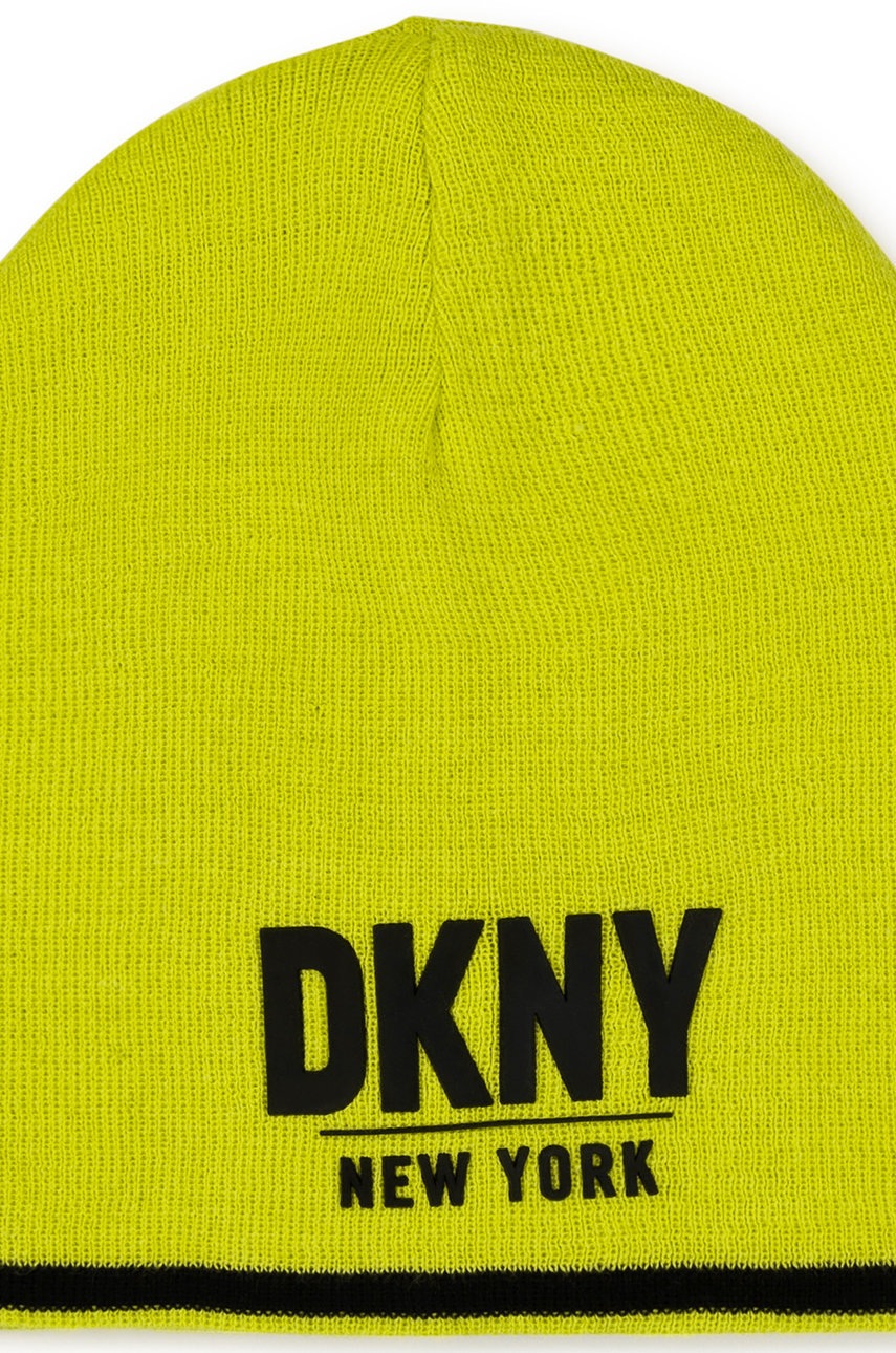 Дитяча шапка Dkny колір зелений з тонкого трикотажу Дитяча шапка Dkny колір зелений з тонкого трикотажу