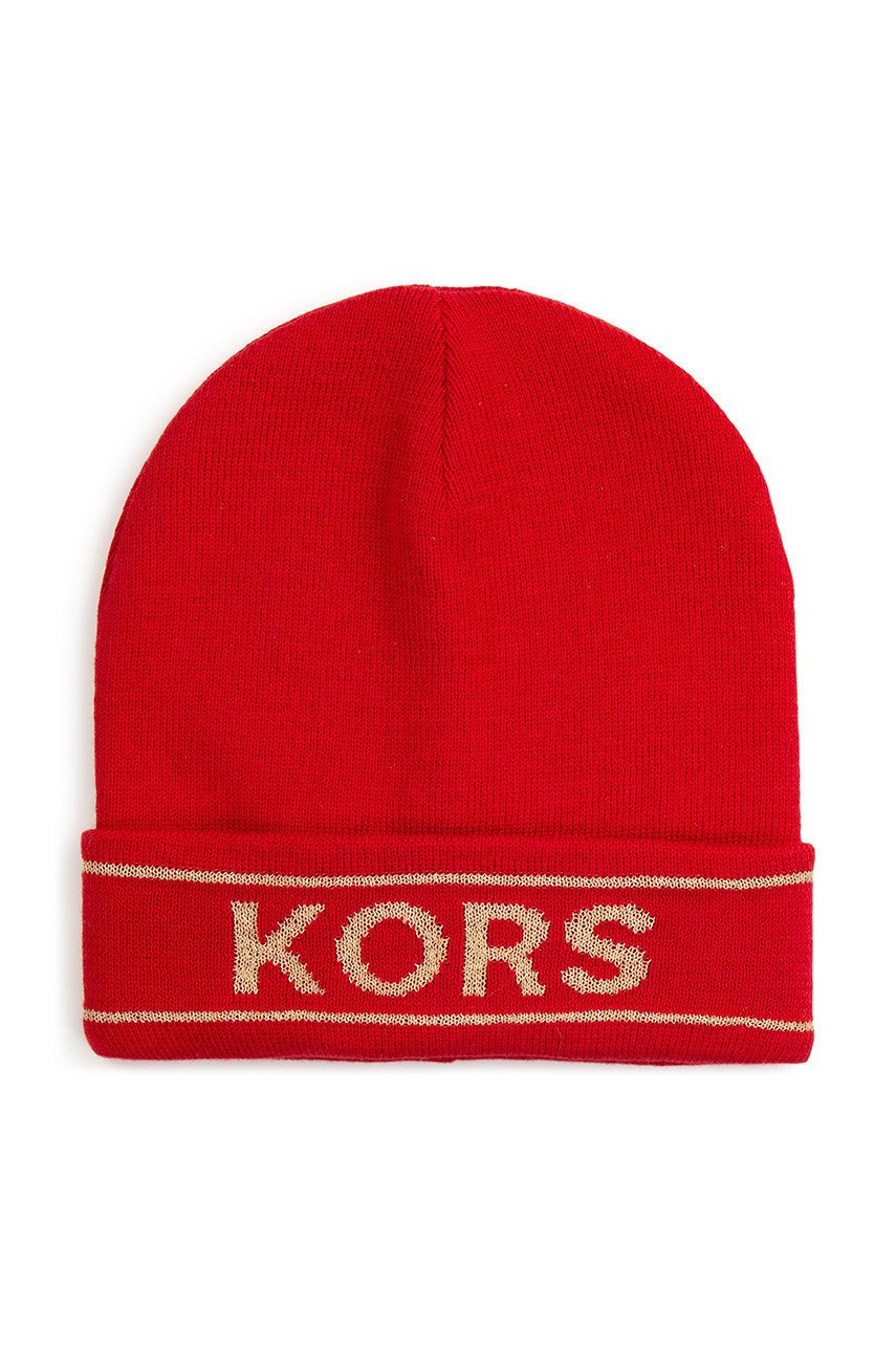 Dětská čepice s příměsí vlny Michael Kors červená barva, z tenké pleteniny - červená -  60% Pol