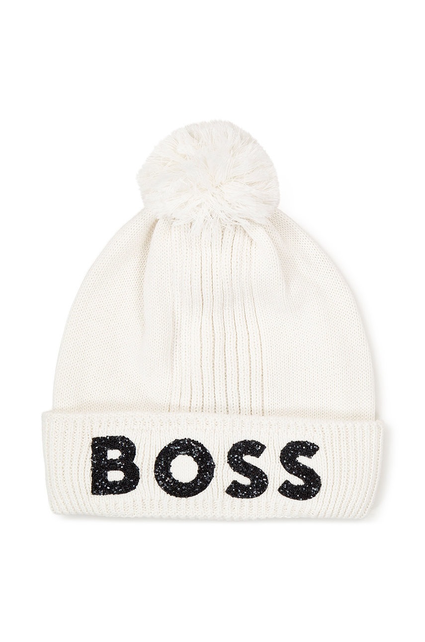 

Дитяча бавовняна шапка BOSS колір білий з бавовни