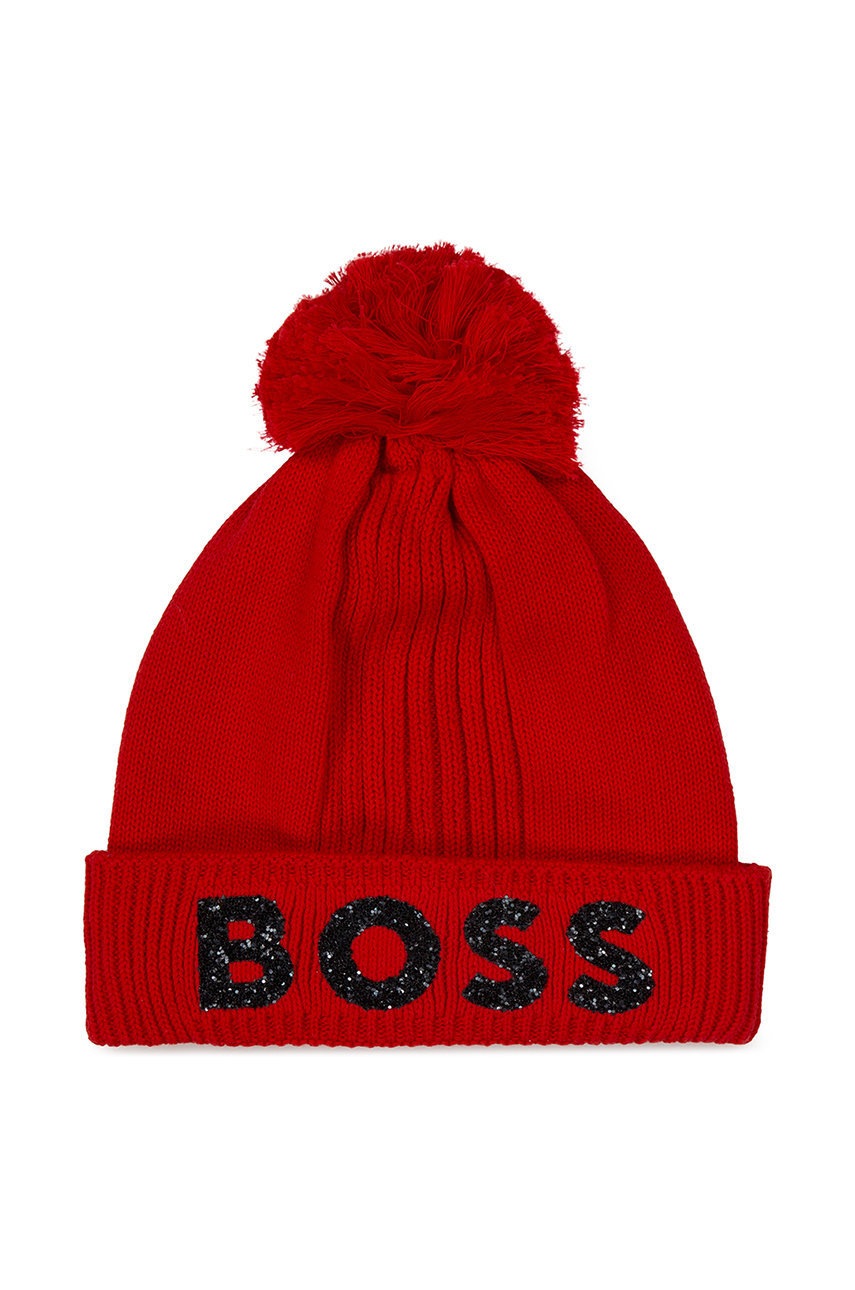 

Детская хлопковая шапка BOSS цвет красный хлопковая