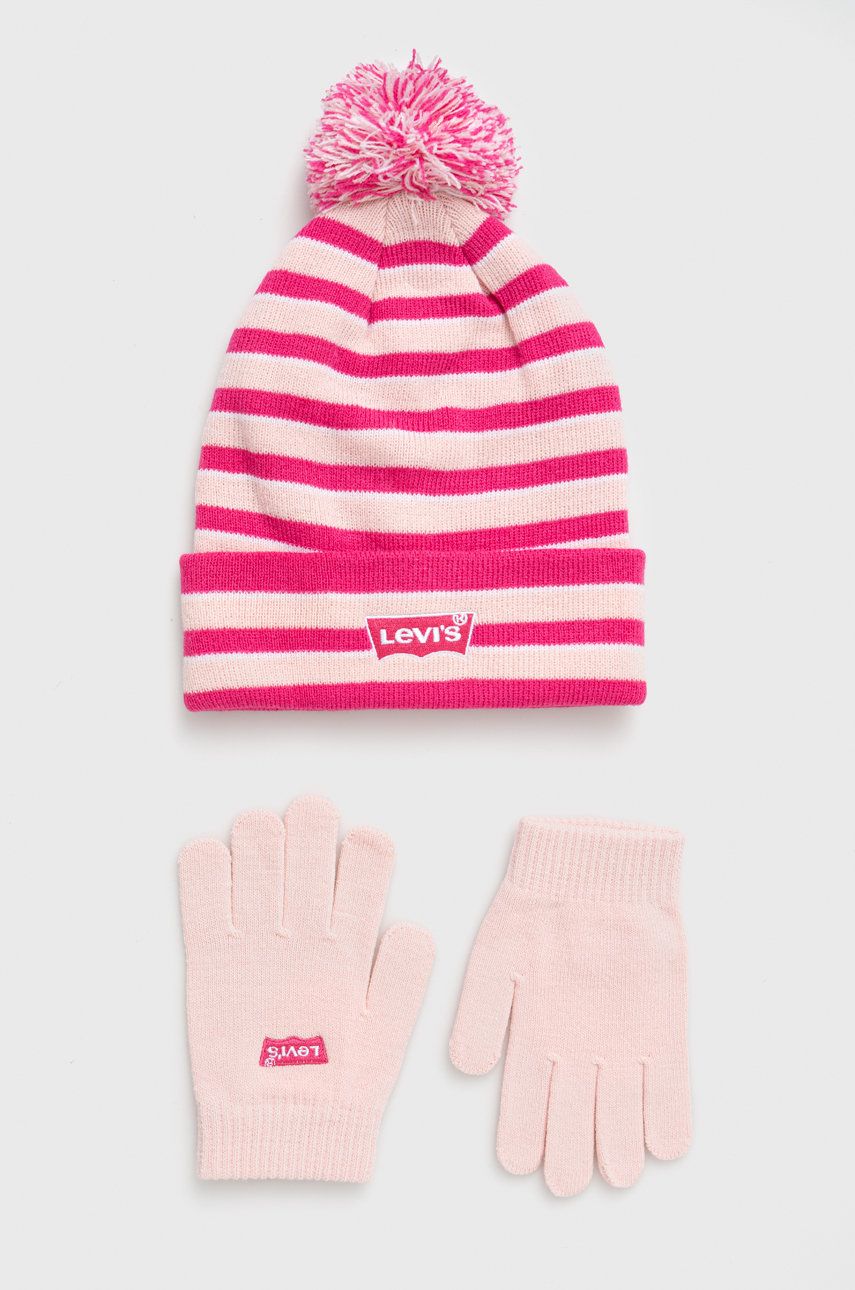 Čepice a dětské rukavice Levi′s růžová barva - růžová