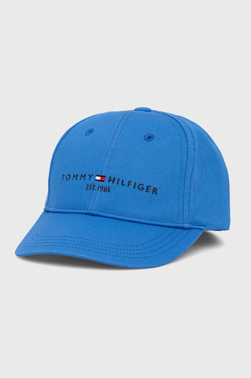 

Детска памучна шапка Tommy Hilfiger с апликация, Син
