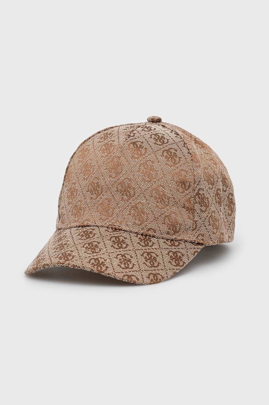 

Детска шапка с козирка Guess в кафяво с десен, Кафяв