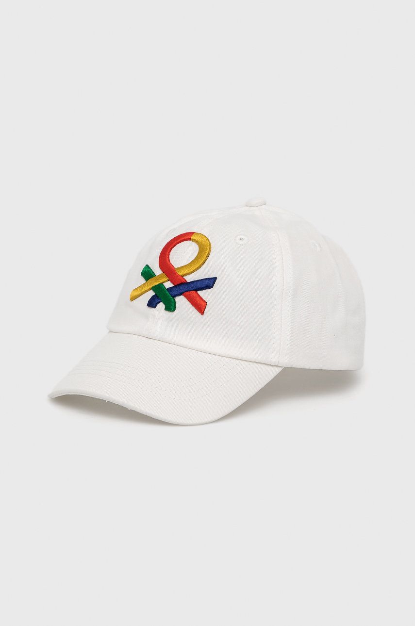 United Colors of Benetton șapcă din bumbac pentru copii culoarea alb, cu imprimeu