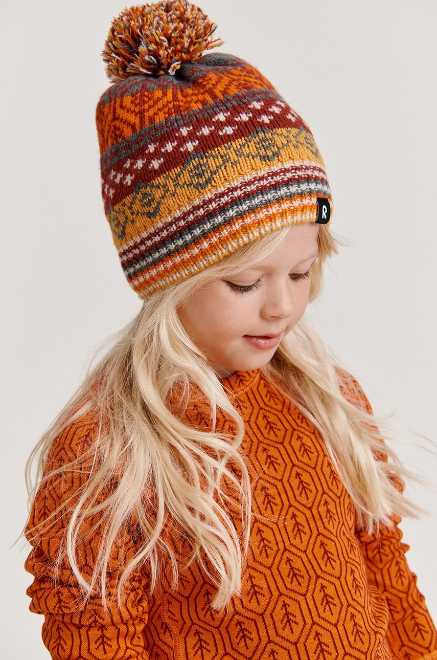 Reima czapka dziecięca Pohjoinen kolor pomarańczowy wełniana