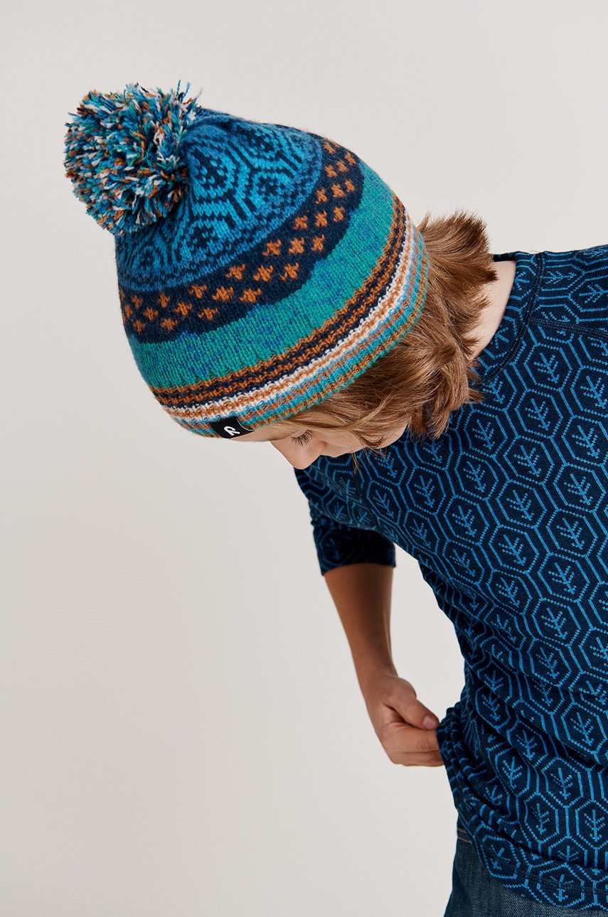 

Детска шапка Reima Pohjoinen в тъмносиньо от вълна, Тъмносин