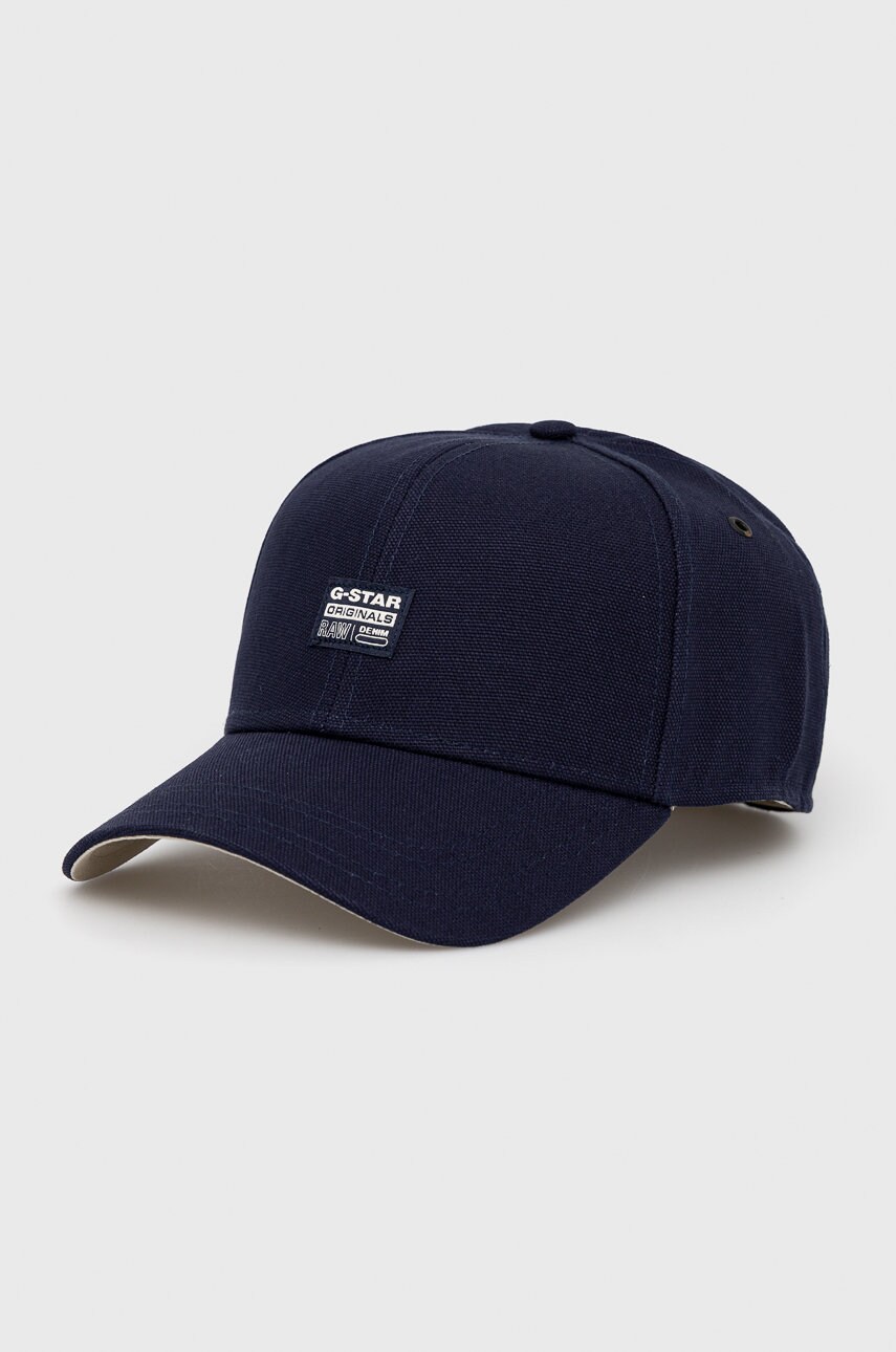 G-star raw caciula din bumbac culoarea albastru marin, neted