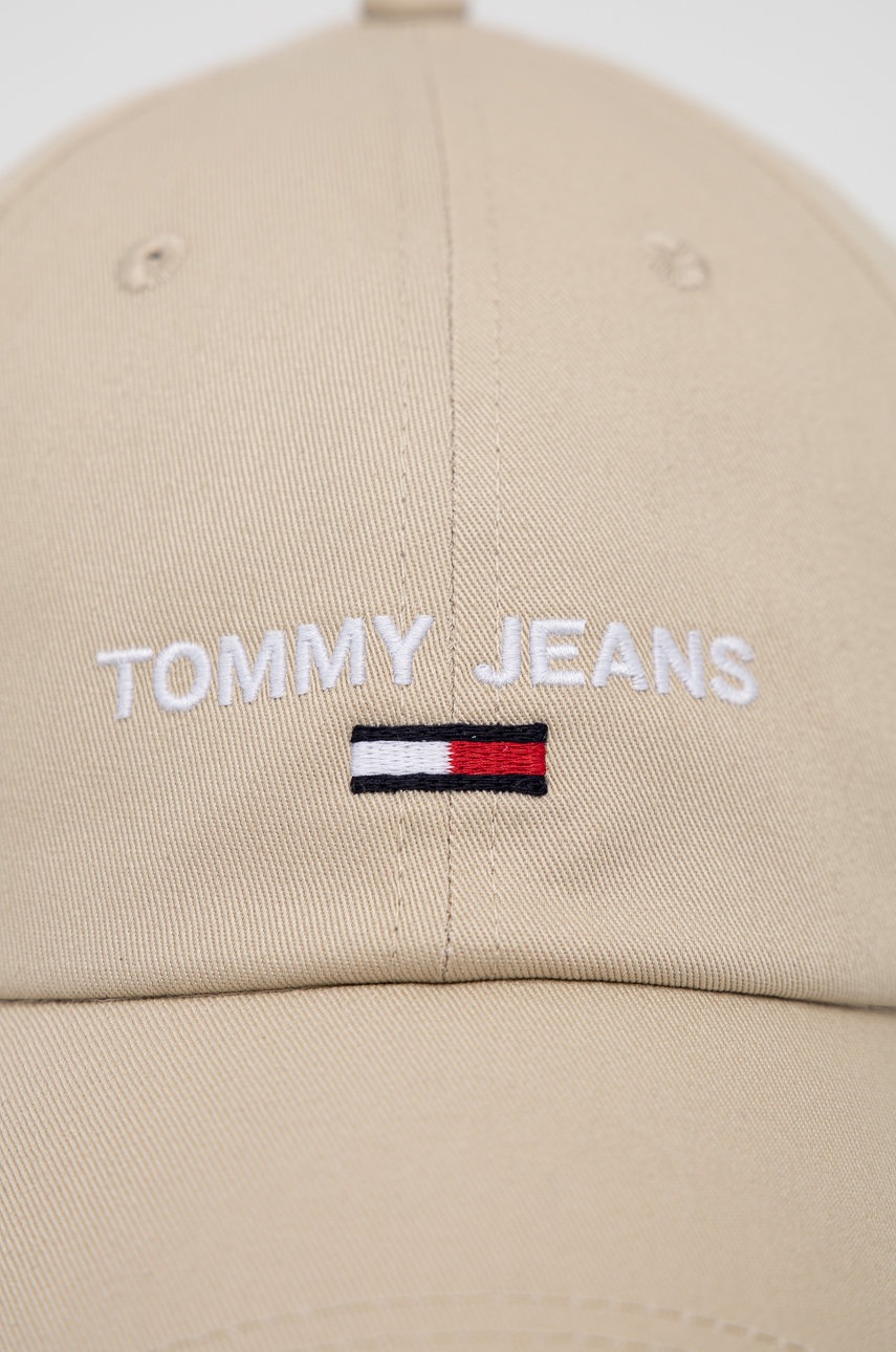 

Бавовняна кепка Tommy Jeans колір бежевий з аплікацією