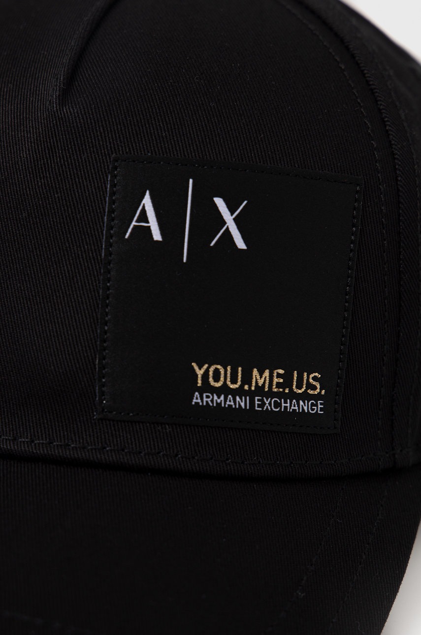 

Бавовняна бейсболка Armani Exchange колір чорний з аплікацією