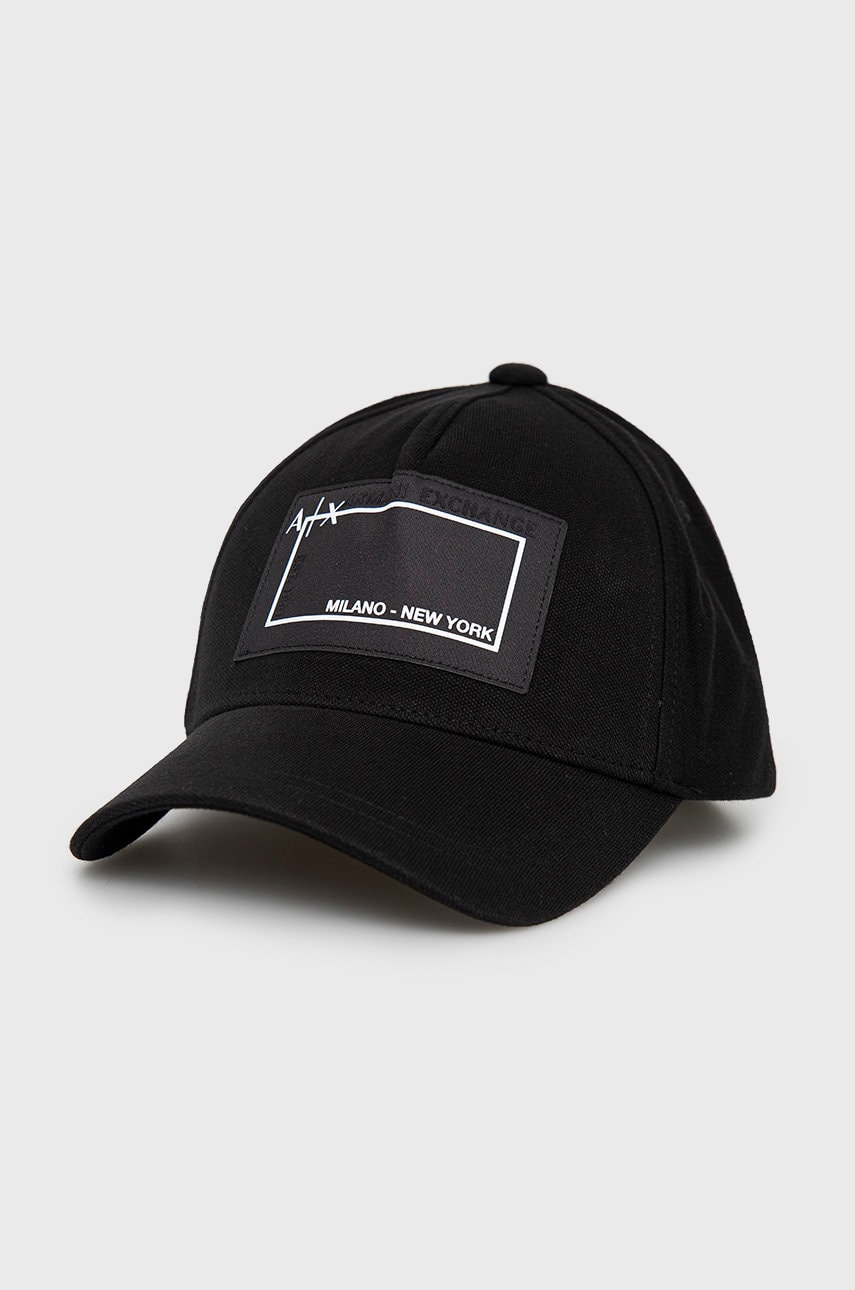 Armani Exchange șapcă de baseball din bumbac culoarea negru, neted