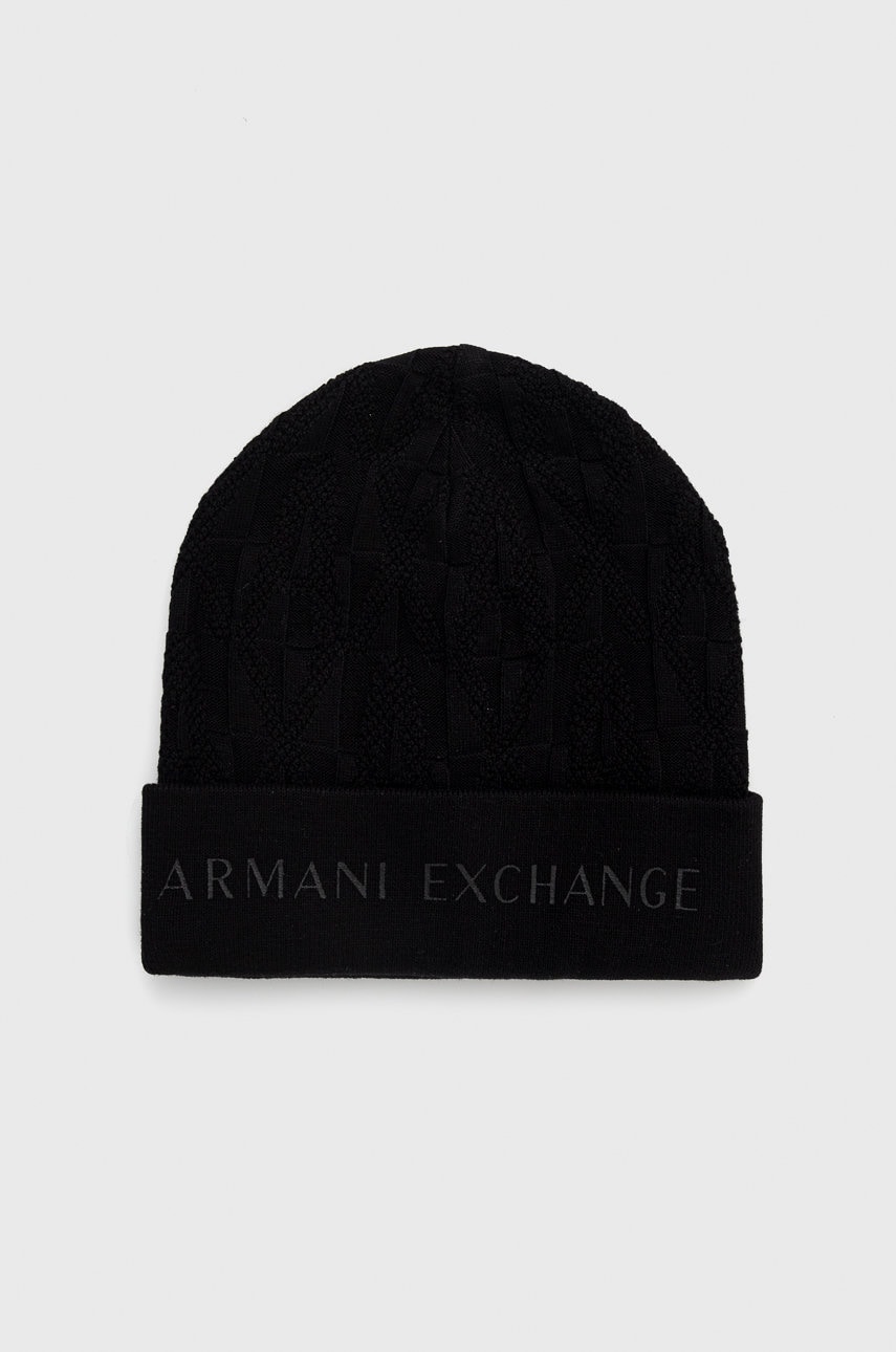 Armani Exchange caciula din bumbac culoarea negru, bumbac, din tesatura neteda