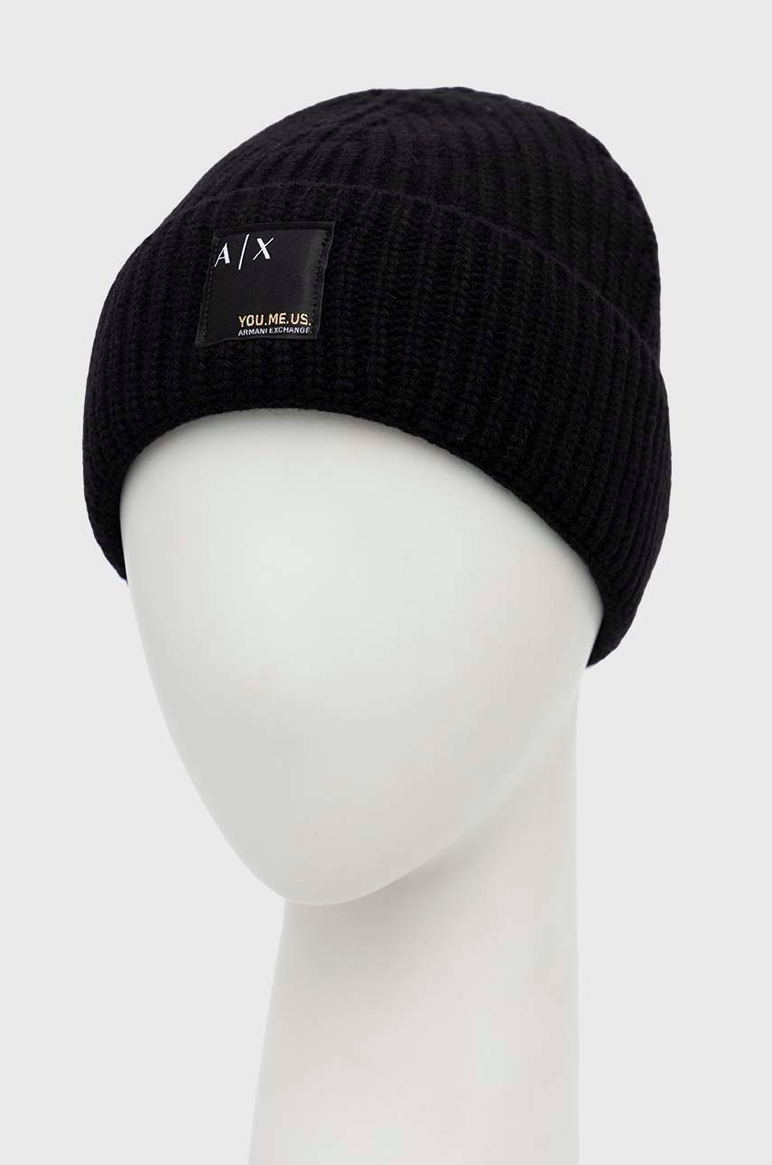 

Вовняна шапка Armani Exchange колір чорний вовна