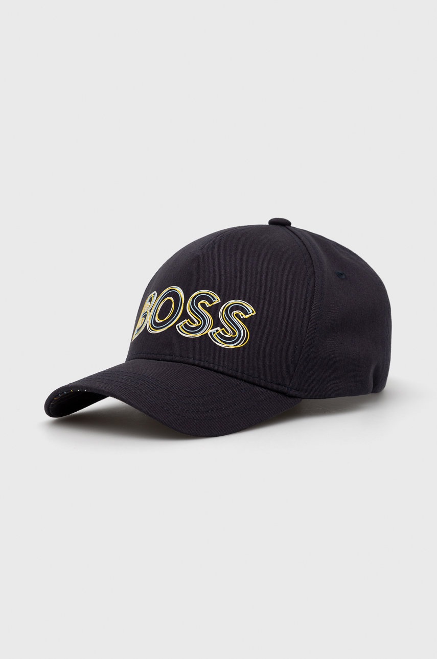 Boss Sapca Din Bumbac Boss Athleisure Culoarea Albastru Marin, Cu Imprimeu