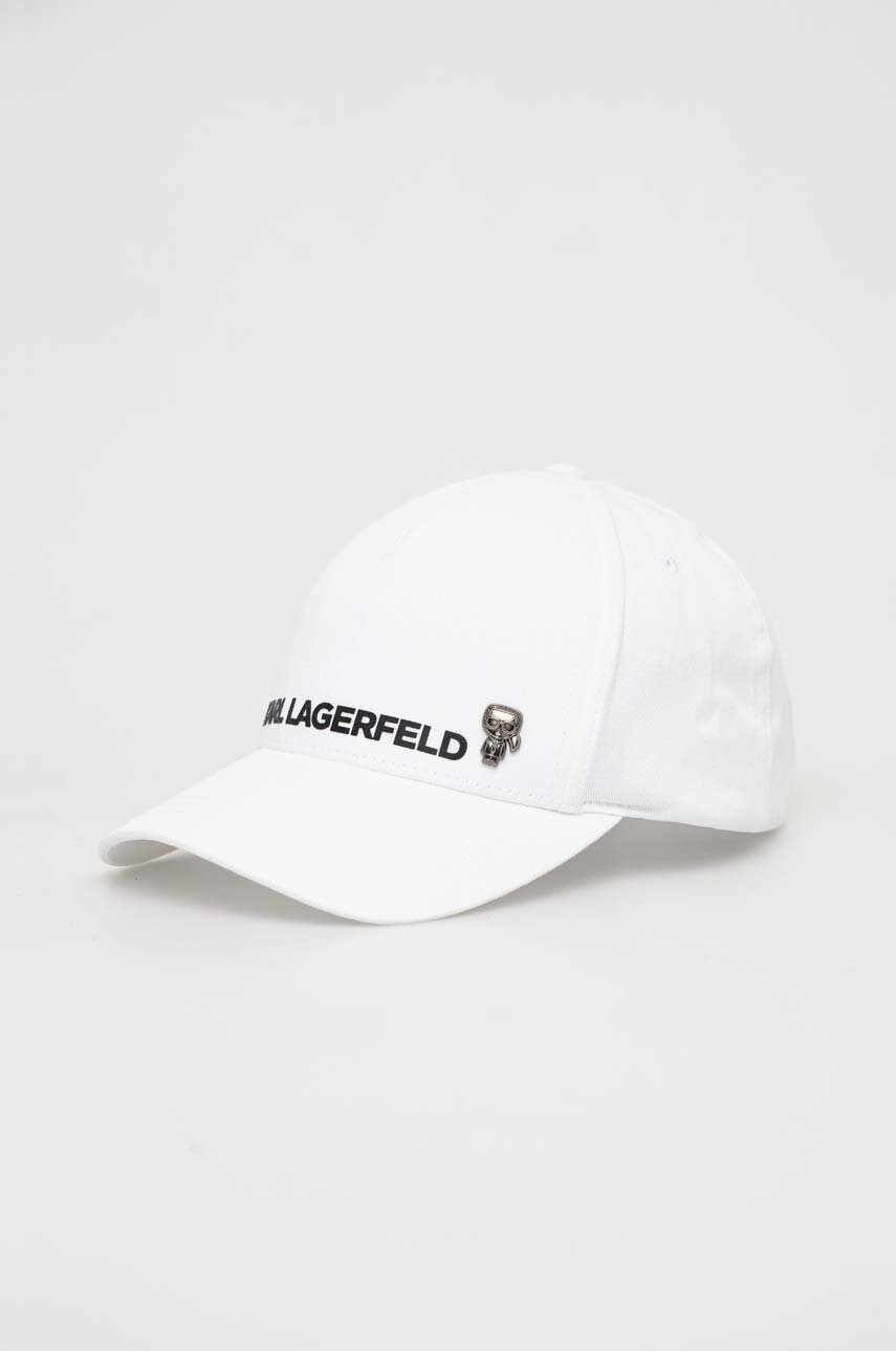 

Шапка с козирка Karl Lagerfeld в бяло с принт, Бял