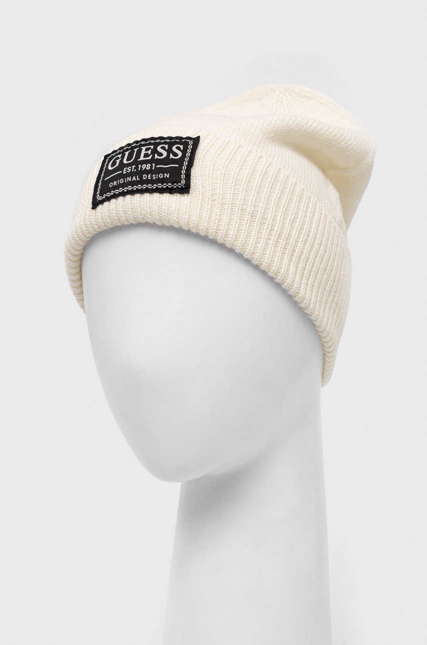 

Шапка з домішкою вовни Guess колір бежевий з тонкого трикотажу