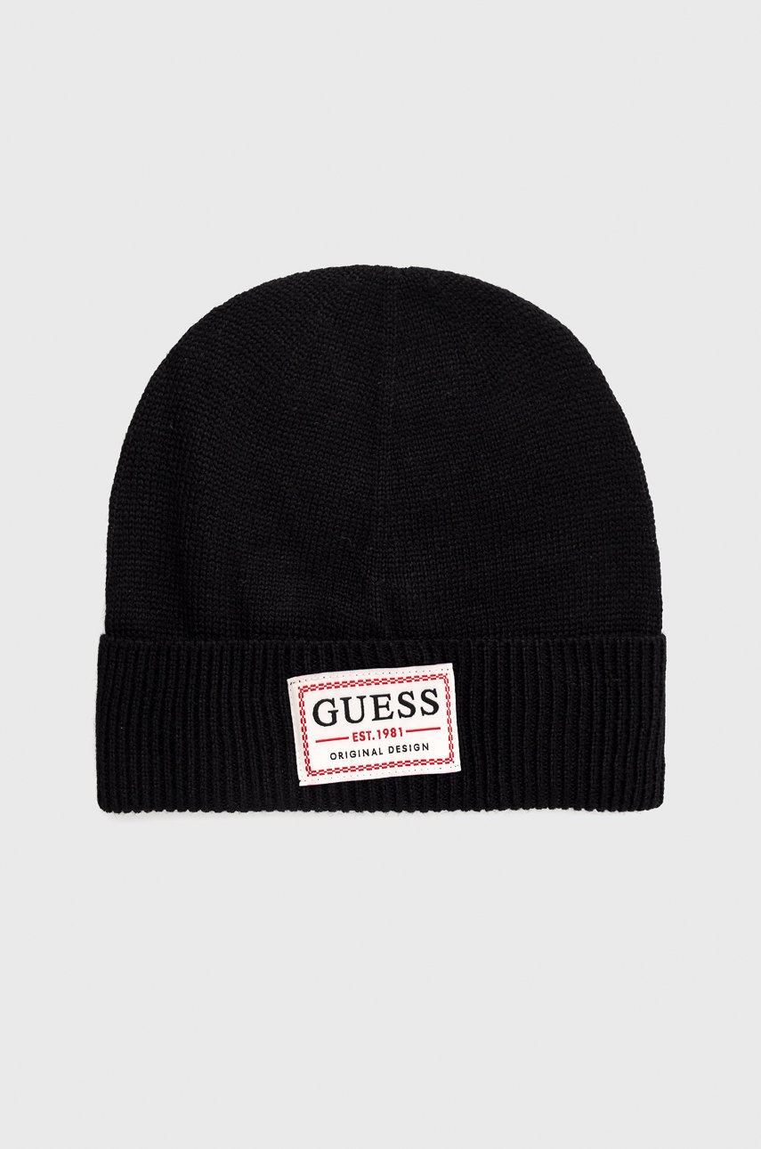 

Шапка з домішкою вовни Guess колір чорний з тонкого трикотажу