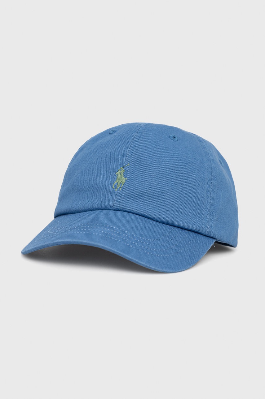 

Памучна шапка Polo Ralph Lauren с изчистен дизайн, Син
