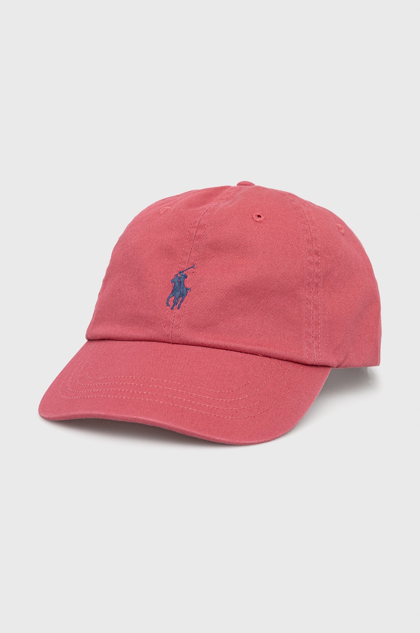 

Памучна шапка Polo Ralph Lauren в розово с изчистен дизайн, Розов