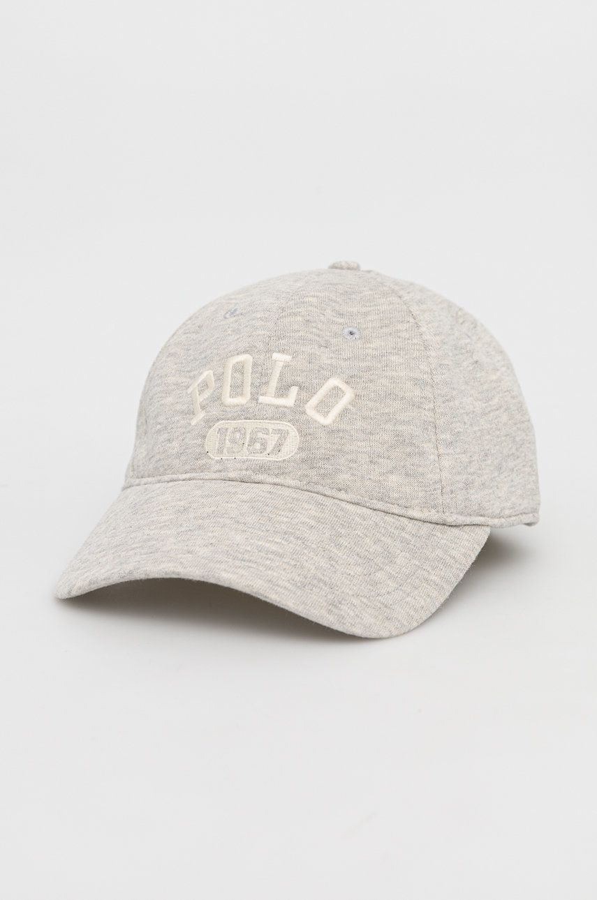 Čepice Polo Ralph Lauren šedá barva, s aplikací - šedá -  Hlavní materiál: 60% Bavlna