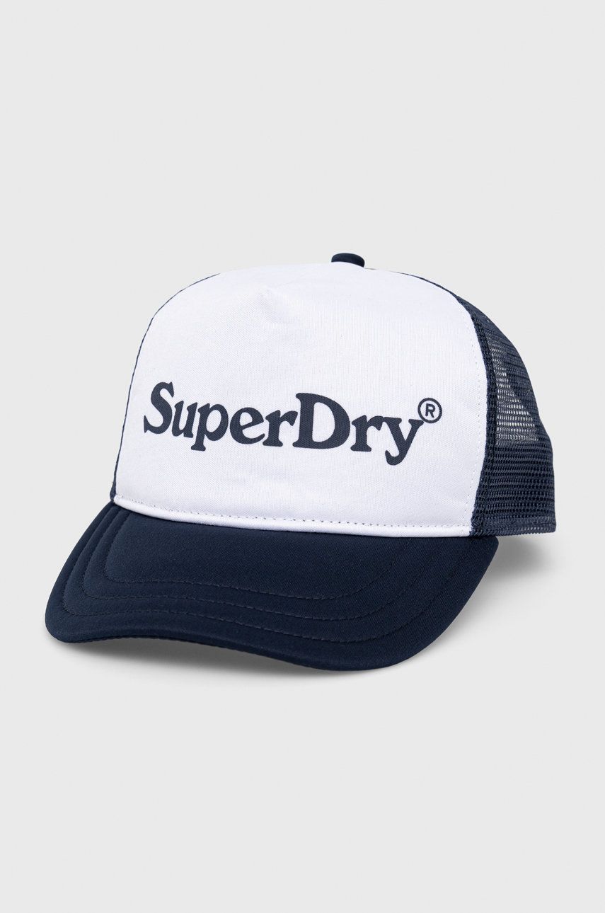 Superdry șapcă culoarea albastru marin, cu imprimeu