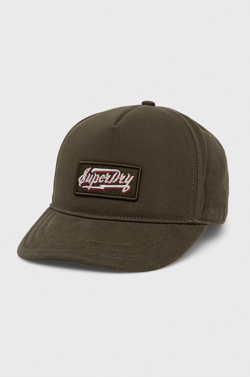 

Хлопковая кепка Superdry цвет зелёный с аппликацией