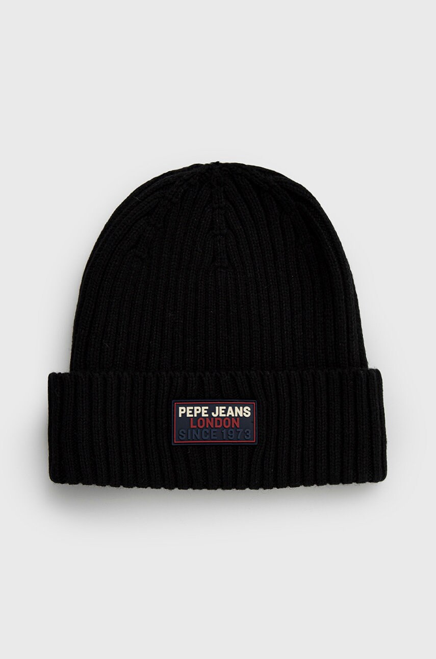 Pepe jeans caciula din amestec de lana culoarea negru, din tesatura neteda