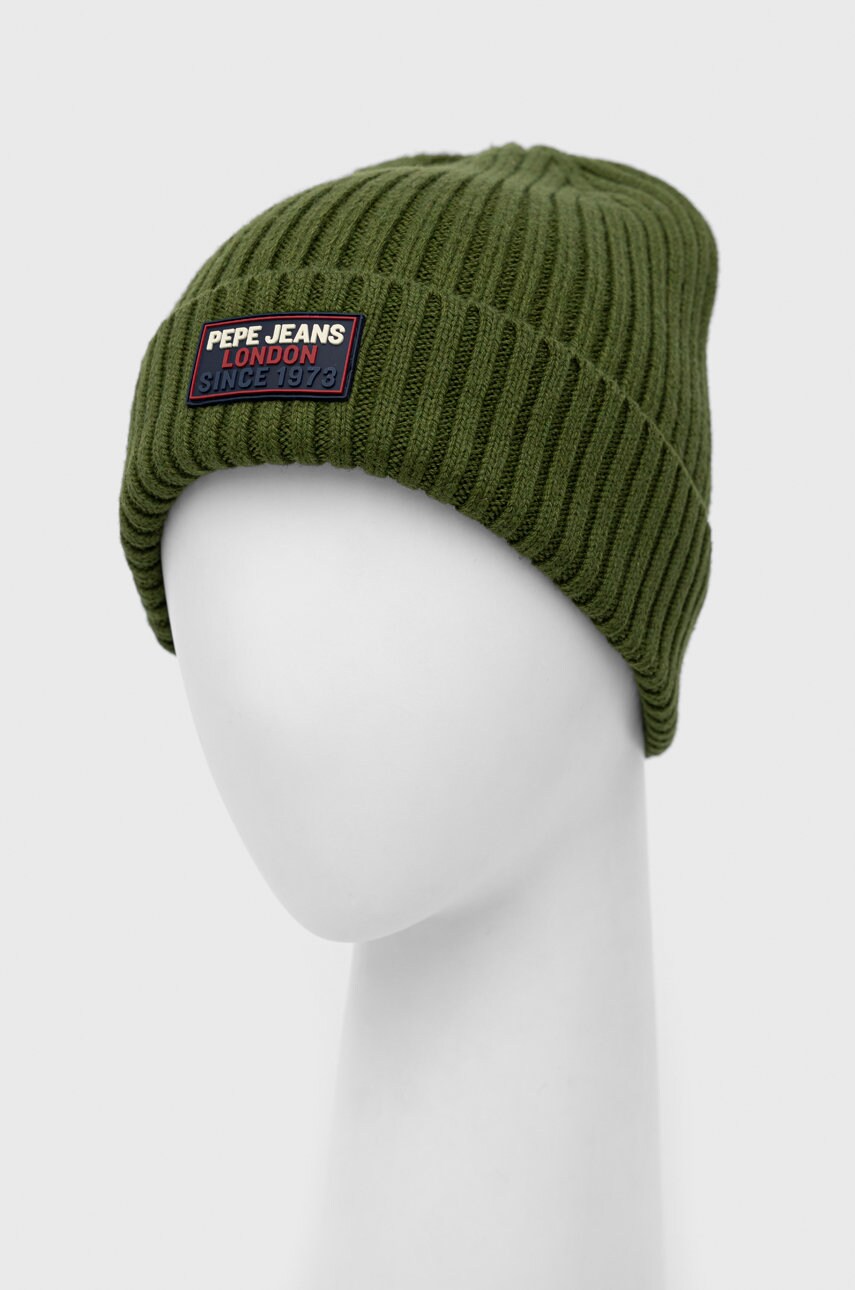 Pepe jeans caciula din amestec de lana culoarea verde,
