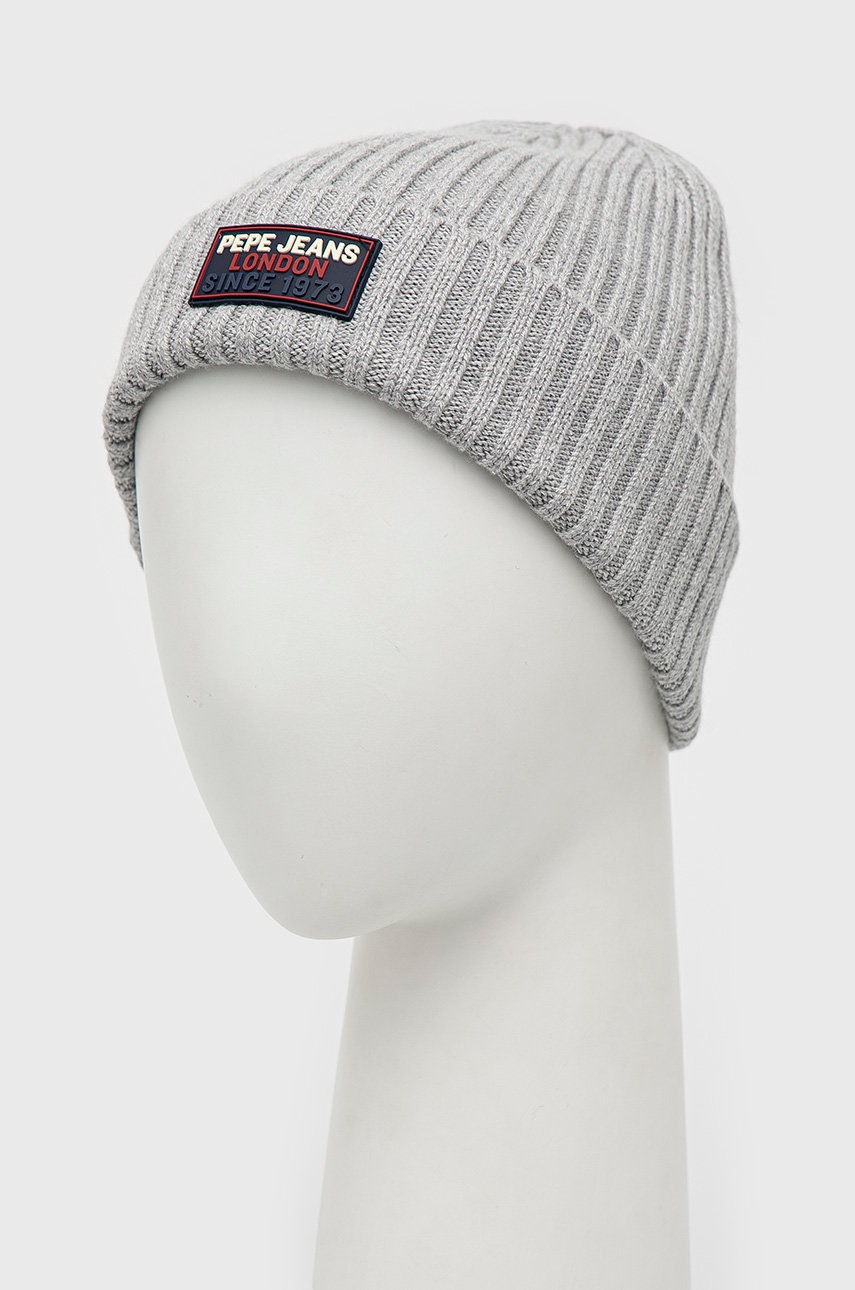 

Шапка с примесью шерсти Pepe Jeans цвет серый из тонкого трикотажа