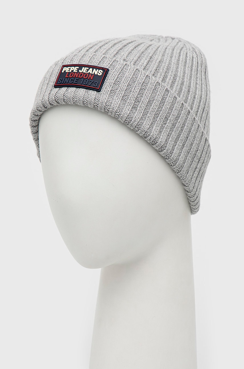 Шапка з домішкою вовни Pepe Jeans колір сірий з тонкого трикотажу