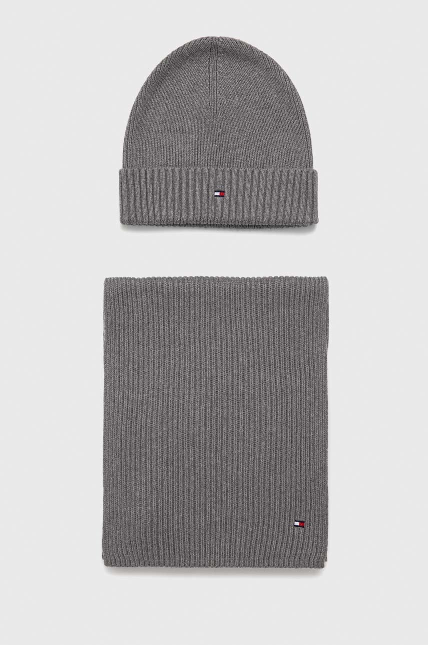 

Шапка и шал с кашмир Tommy Hilfiger в сиво, Сив
