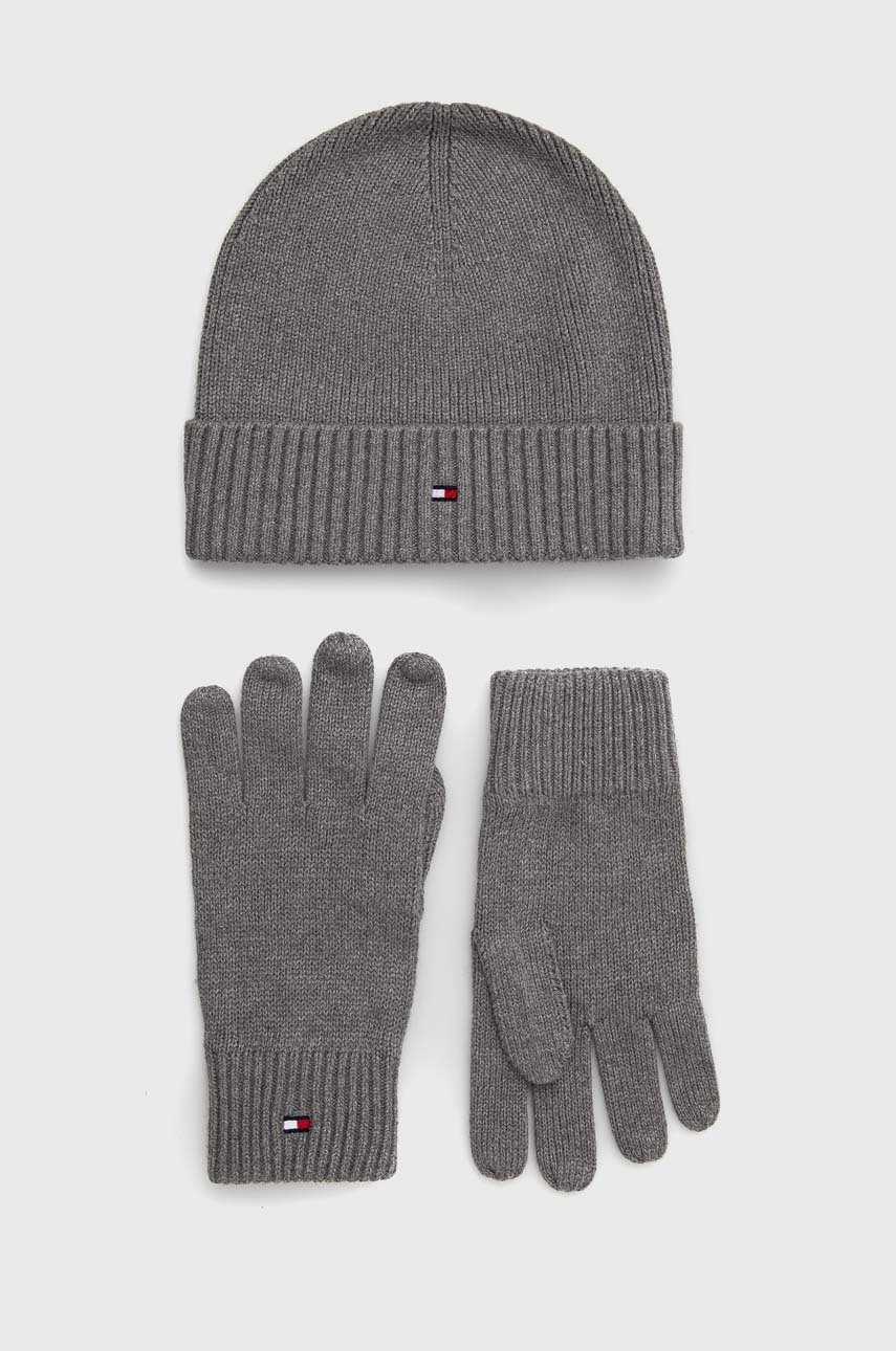 

Шапка и ръкавици Tommy Hilfiger в сиво, Сив