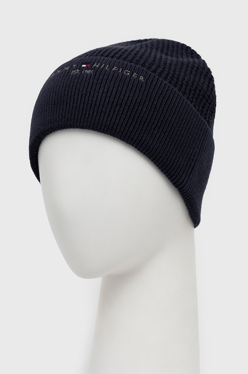 

Бавовняна шапка Tommy Hilfiger колір синій з тонкого трикотажу з бавовни